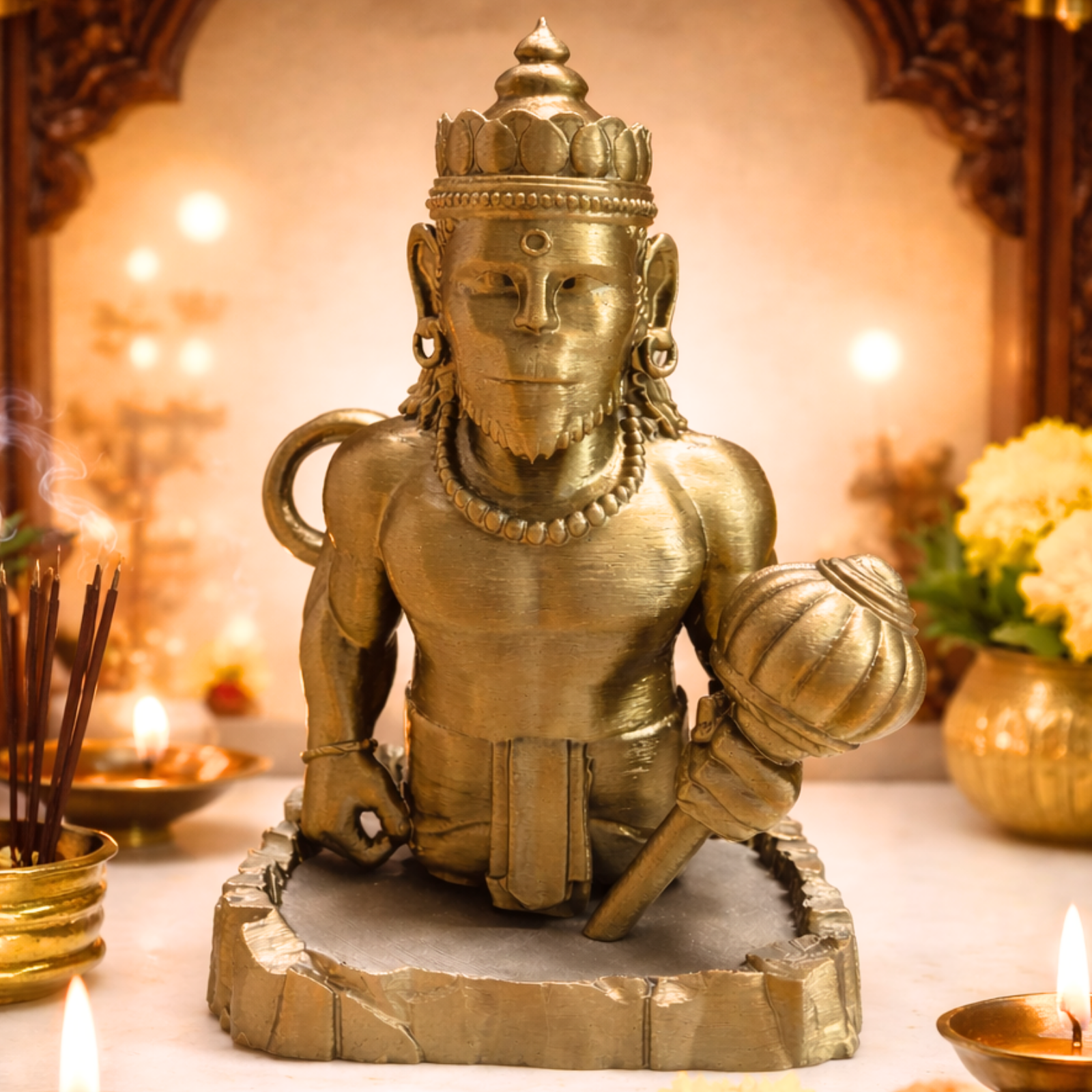 Antique Gold Hanuman Idol | Modern Spiritual Home & Desk Décor (17.5 cm)
