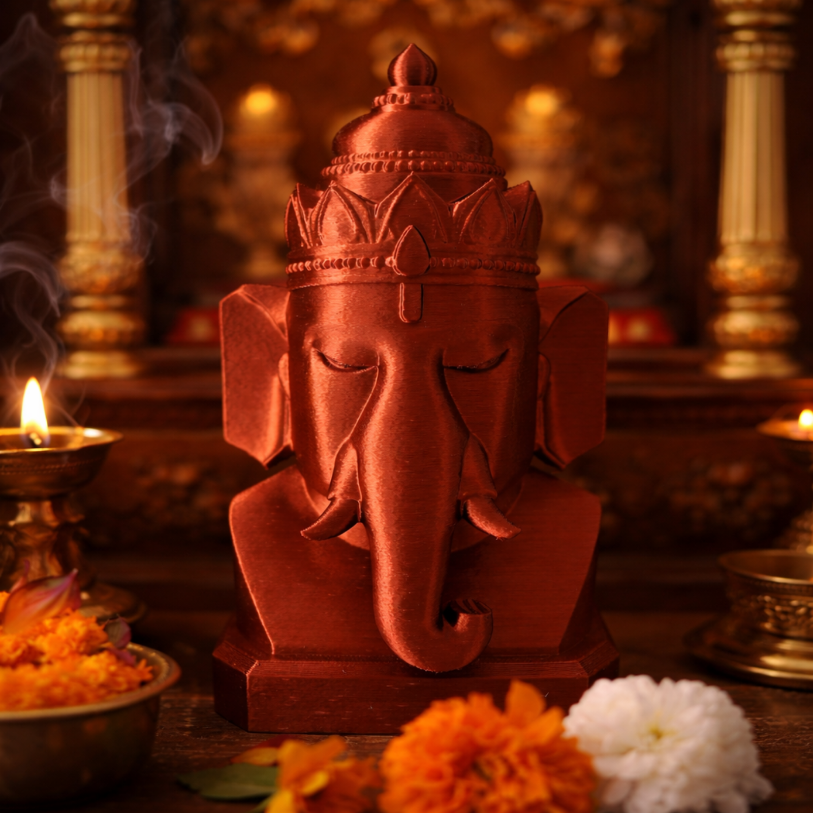 Lord Ganesha Bust – Metallic Red Finish | Modern Spiritual Home Décor (17.5 cm)