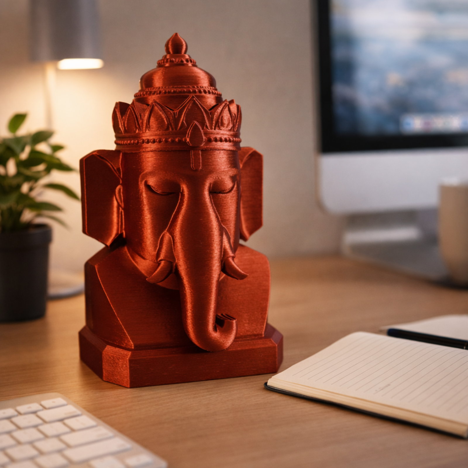 Lord Ganesha Bust – Metallic Red Finish | Modern Spiritual Home Décor (17.5 cm)