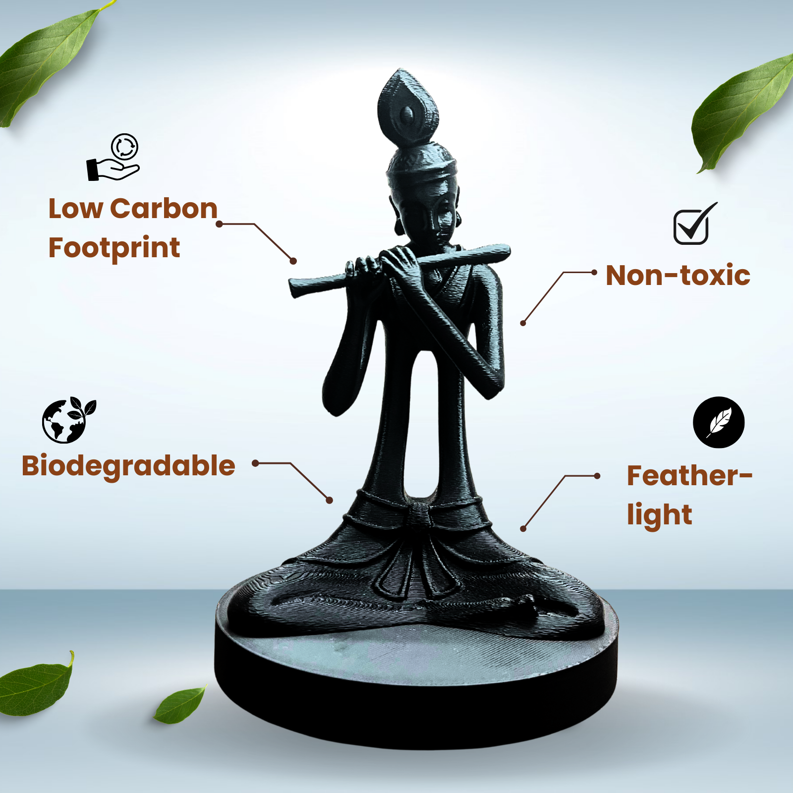 Modern Lord Krishna Flute Idol | Minimal Stone-Black Home & Meditation Décor (16 cm)