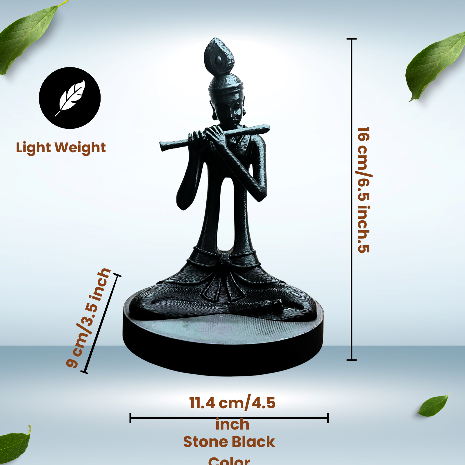 Modern Lord Krishna Flute Idol | Minimal Stone-Black Home & Meditation Décor (16 cm)