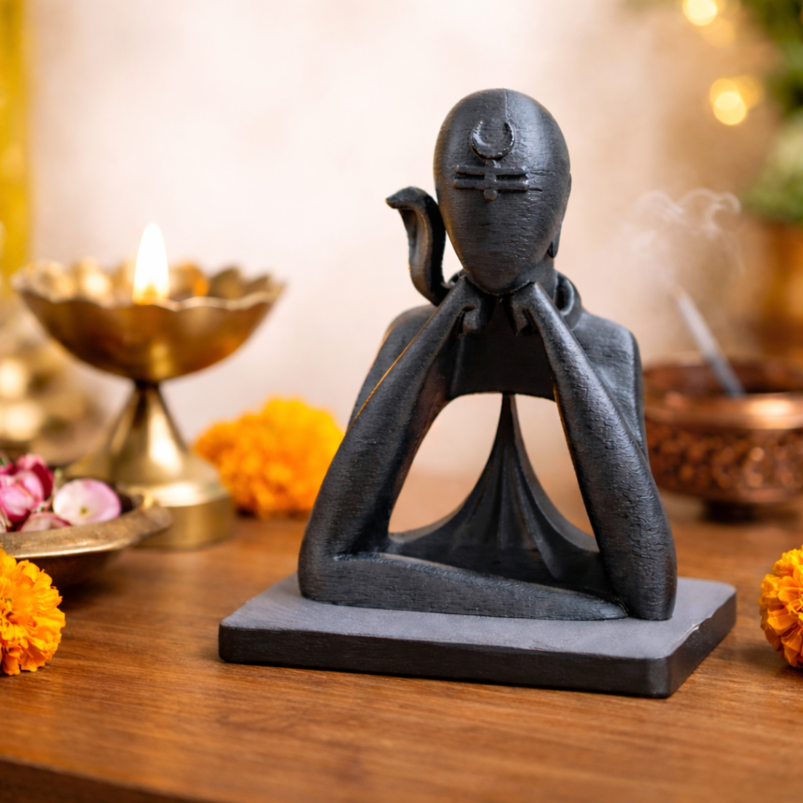 Minimal Modern Lord Shiva Idol | Stone Black Meditation & Home Décor (12 cm)