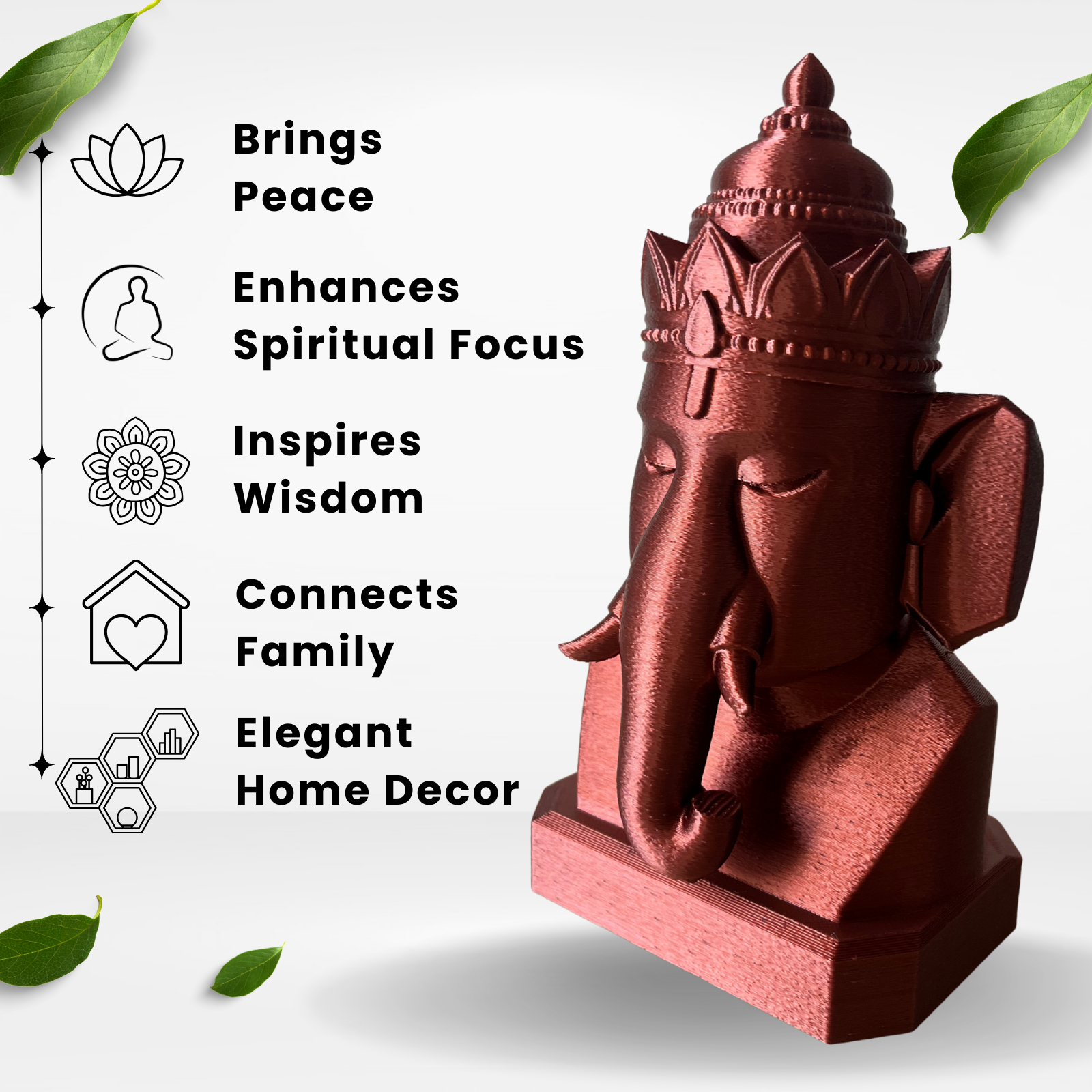 Lord Ganesha Bust – Metallic Red Finish | Modern Spiritual Home Décor (17.5 cm)