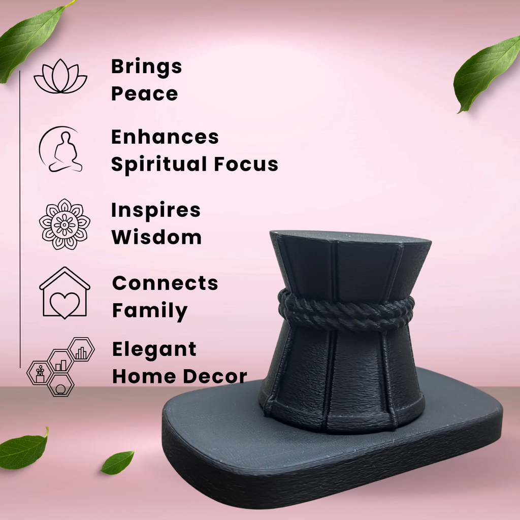 Minimal Lord Shiva Damru Idol | Stone Black Spiritual Home & Meditation Décor (7 cm)
