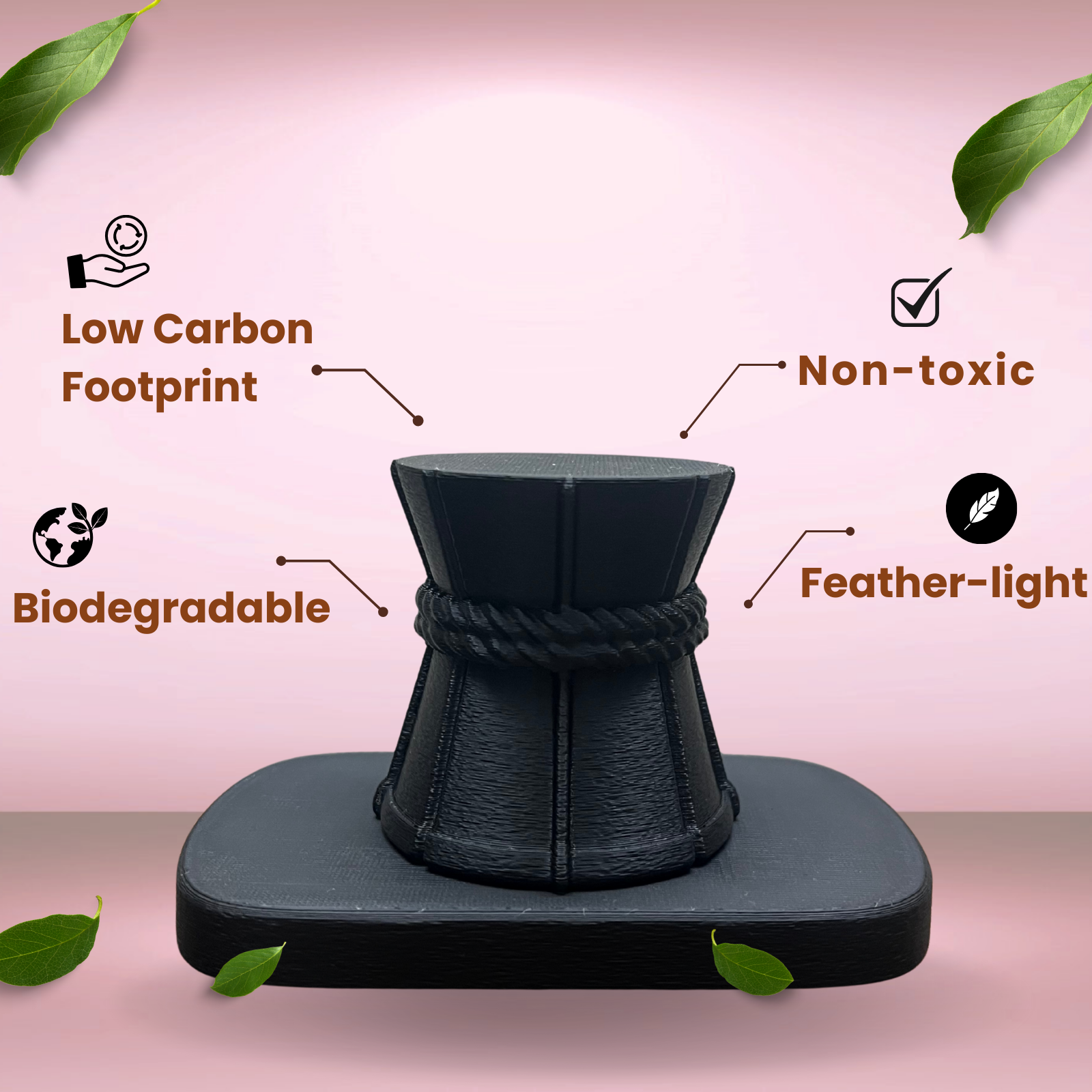 Minimal Lord Shiva Damru Idol | Stone Black Spiritual Home & Meditation Décor (7 cm)